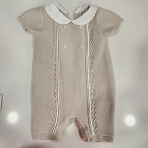 Classic Beige Knit Baby Romper emile et rose 3m